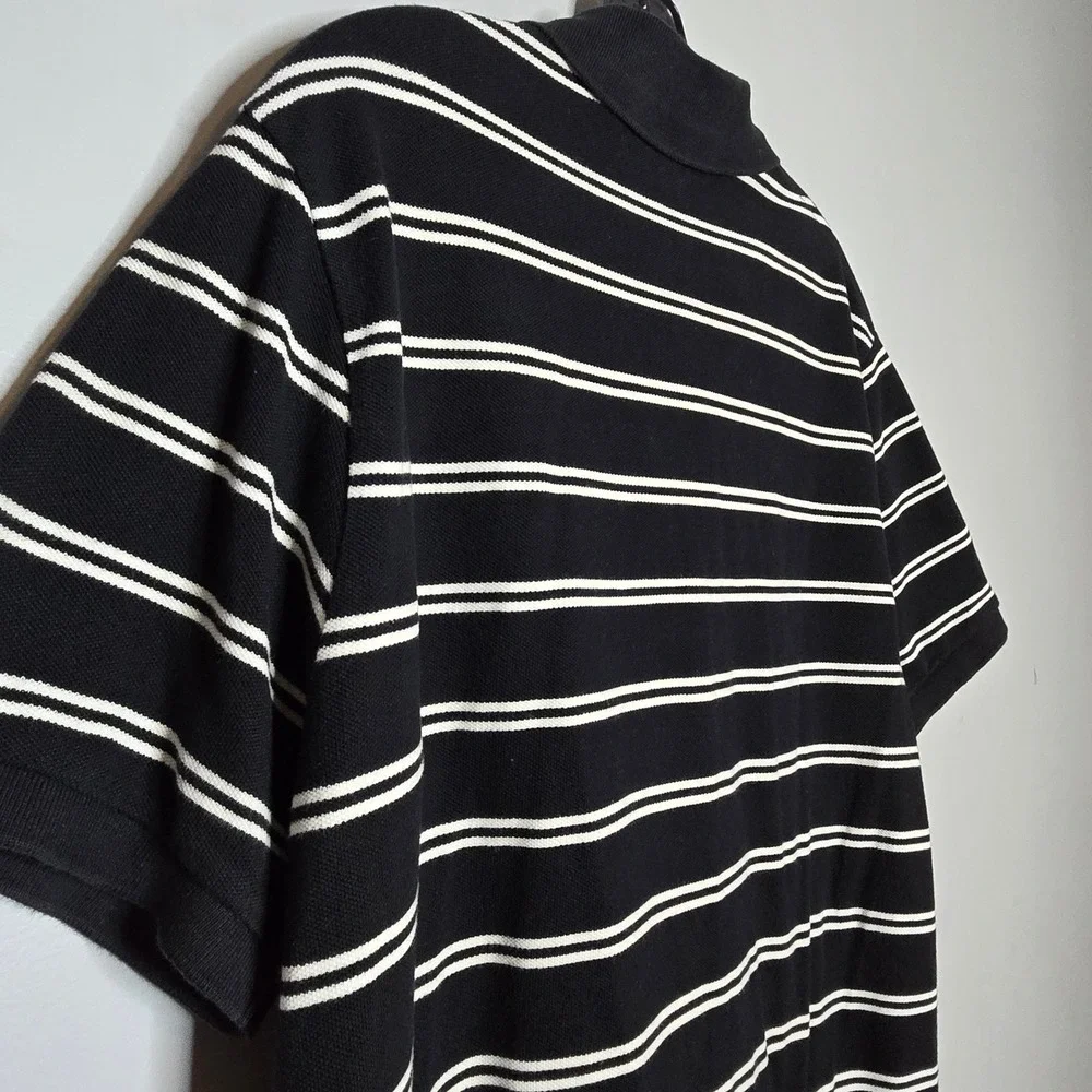 Polo Ralph Lauren Y2K Men XL Black Striped Polo Shirt Custom Fit White Pony Logo